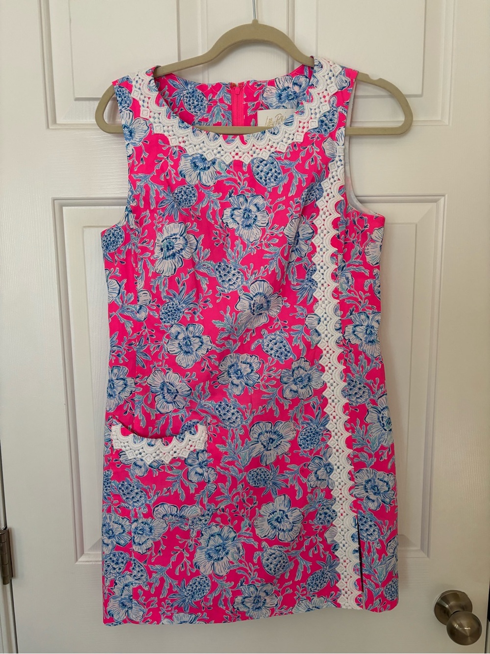 Lilly Pulitzer Pink & Blue Floral Sheath Dress Romper Cotton Size 6